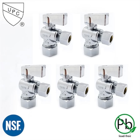 Thrifco Plumbing 5/8 Inch Comp x 3/8 Inch Comp Quarter-Turn Angle Stop Valve, Le 9406463